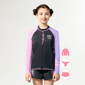 베이직엘르 여아동 언발란스 집업 래쉬가드 비치반바지 세트 BEG-W601G