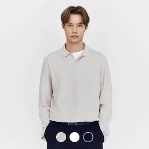 [지오다노] 015501 인터락 폴로넥 텍스쳐드 긴팔 티셔츠