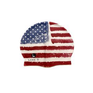 Lane5 수영 - 2팩 성인용 실리콘 모자 여성용 아름다운 디자인. 라텍스 프리. 미국 국기 프린트와 견고한 네이비