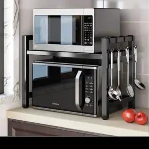 전자레인지 선반 2단 너비 조절 선반 수납함 주방 용품 화장품 소스 회전수납 전자레이지 주바