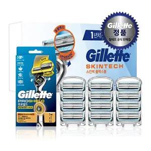 [질레트]질레트 2024 스킨텍 면도날 12입 + 프로쉴드 파워 면도기 1up 본품 증정