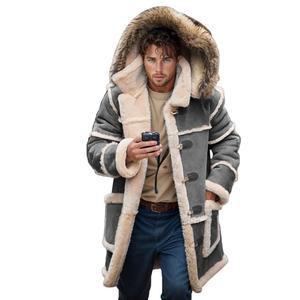 후드 인조 스웨이드 셰르파 안감 양가죽 재킷 따뜻한 겨울 가죽 롱 트렌치코트가 있는 R GSWS 남성 전단 코트
