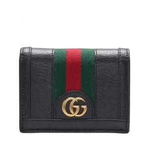 [중고명품] 블랙 카프스킨 GG 마몬트 오피디아 여성 반지갑 523155