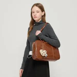 바게트 레더 스퀘어 토트 숄더백  브라운