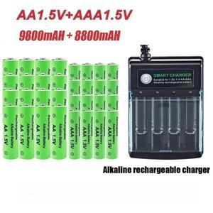 충전식 배터리 1.5V AA 9800mAh + 컴퓨터 시계 라디오 비디오 게임 디지털 카메라 용 충전기