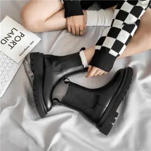 [라일리] Rly 여성 베이직 통굽 데일리 미들 밴딩 첼시부츠 U