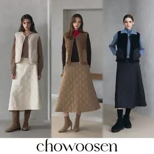 [chowoosen]25FW 초우즌 다이아 자수 퀼팅 베스트+패딩스커트 2종