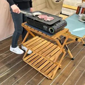 더글라스 원목 접이식 와이드 선반 3단 캠핑선반 감성우드선반 우드쉘프 캠핑용테이블