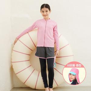 [베이직엘르][본사] 베이직엘르 여아동 집업 래쉬가드 워터레깅스 비치반바지 세트 BEG-X601P