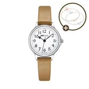 아트박스 비엠포엠 미니골드 여성 라운드 베이직 가죽 손목시계 브라운