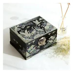 나전칠기 장수학 2단 자개보석함 검18센티 자개함