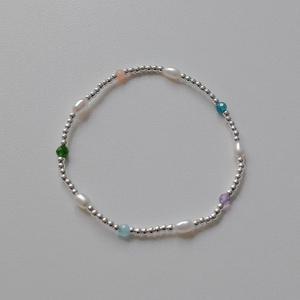 실버볼 컬러비즈 밴딩팔찌 925실버 진주 오색밴딩 고무줄팔찌