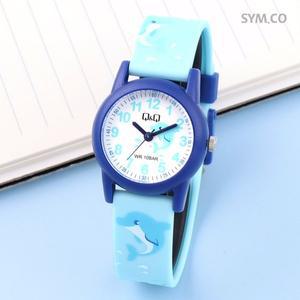 [큐앤큐] V22A-014VY 학습에 좋은 돌고래 캐릭터 아동 우레탄 시계 c