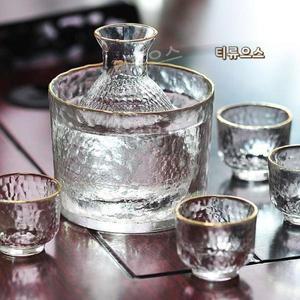 풍부한 사케 술잔 정종 일본 도쿠리 유리 투명 잔 세트 일식