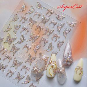네일아트 우아하고 영롱한 골드라인 나비 엠보스티커