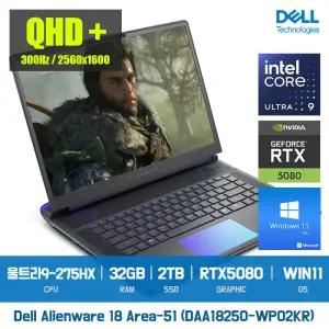 [신제품/재고보유] Dell 18형 에일리언웨어 게이밍노트북 DAA18250-WP02KR (Ultra9/300Hz/RTX5080/32GB/2TB/Win11Pro/1년/)