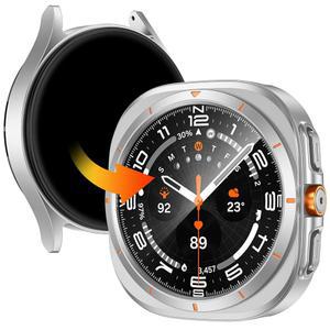삼성 갤럭시 워치 7 스크린 프로텍터 케이스 44mm [갤럭시 울트라처럼 보이는] Watch7용 9H 강화 유리 필름 액세서리가 내장된 견고한 보호용 페이스 커버 - 실버