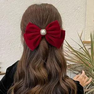 [콩심팥심]여성 벨벳 진주 리본 자동핀 1P 포인트 헤어핀 패션 캐주얼헤어핀