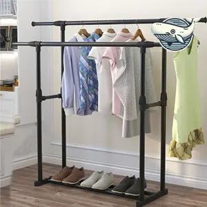 튼튼한 이중 행거 수납 대형 옷장 공간 절약 스탠드옷걸이 옷걸이행거
