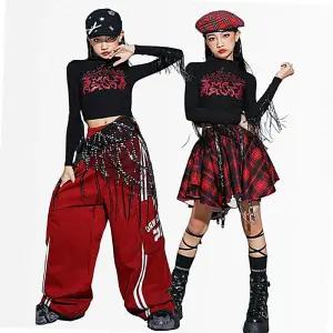 스우파 레드 태슬 체크모자 댄스복 초등 걸그룹 방송 주니어 아이돌