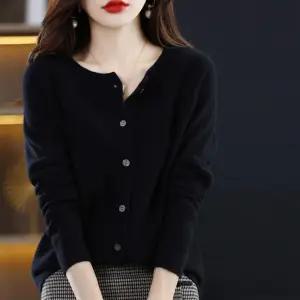 여성 봄 간절기 도톰 베이직 라운드 가디건 블랙 여자가디건 겨울가디건