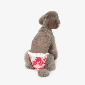 강아지 애견 순면 핑크 꽃무늬 생리 위생 팬티 (S) (WF2E1CD)