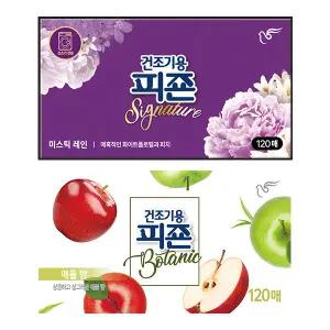 피죤 건조기용 드라이시트, 미스틱레인, 120매, 1개 + 애플밤, 120매, 1개
