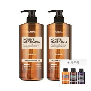 쿤달 네이처 샴푸, 체리블라썸, 1058ml, 2개 + 증정(샴푸 일랑일랑, 100ml ,1개 +바디워시 화이트머스크 ,100ml ,1개 + 트리트먼트 화이트머스크 ,100ml, 1개 )