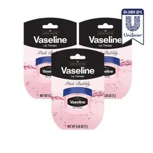 [유니레버공식] 바세린 미니 립밤 리미티드 에디션 핑크버블리 7g 3개