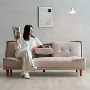 [BEST] 에보니아 리도 접이식 소파베드 컵홀더 3인용 패브릭룩 방수가죽 / 3인 쇼파