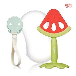 티지엠 수박 치발기+케이스+집게홀더(민트) 실리콘 과일 국민 치발기세트 쪽쪽이클립