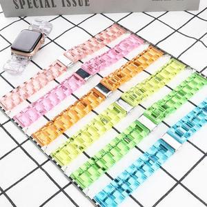 [유니커블]애플워치 5 4 3 2 1세대 심플 패션 클리어 투명 컬러 스트랩 밴드 시계줄 원터치 스틸 버클 3...