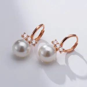 14k 리본제인 큐빅 진주 원터치 귀걸이