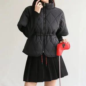 [피핀샵][패턴퀸 GOLF] 하이넥 퀼팅 허리 스트링 반팔 패딩 66547