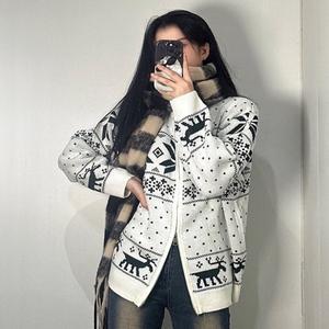 [갓샵]코위찬 노르딕 눈꽃 니트 집업 가디건 스웨터 2color 루돌프 오버핏 투웨이 크리스마스 아우터