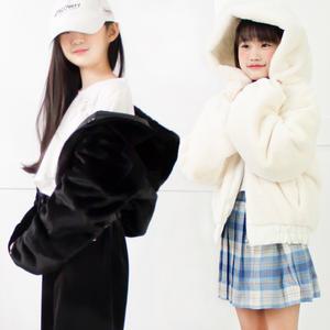 주니어 밍크퍼 후드 크롭 패딩 점퍼 키즈 숏패딩 초등학생 중학생 겨울 오버핏 아우터