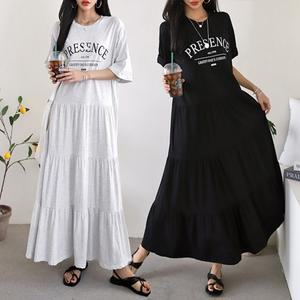 여성 나염 면 반팔 플레어 캉캉 롱 원피스 꾸안꾸 임부복 -WOP0052- 여름