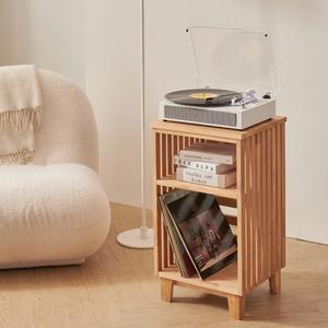 엘코 원목 2단 LP수납장 선반 턴테이블 거치대 진열 잡지꽂이 매트