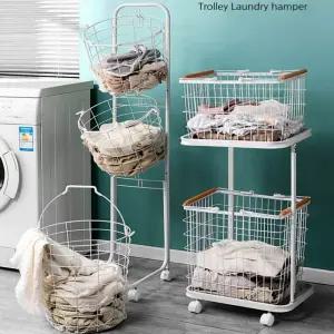 이동식 이동식 철재메쉬 빨래바구니 바구니 분리수거 3단 2단 트롤리 스틸