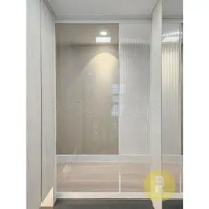 [바른도어]67번 원슬라이딩중문 유리분할형 유백화이트 브론즈+모루세로강화유리