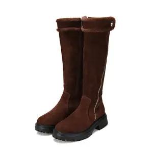 바바라 스웨이드 지퍼 장식 퍼 여성롱부츠 4cm_BBG838BR