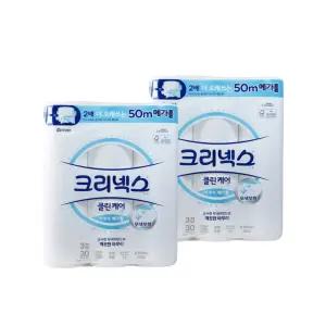 크리넥스 3겹 클린케어 아쿠아 메가롤 화장지 50M 30롤 x 2팩