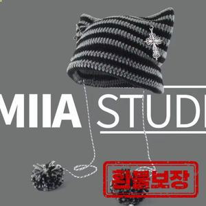 수제 Y2k 일본 고양이 귀 비니 토끼 털 폼폼 스트라이프 연인 소녀 니트 모자 따뜻한 여성 가을 및 겨울