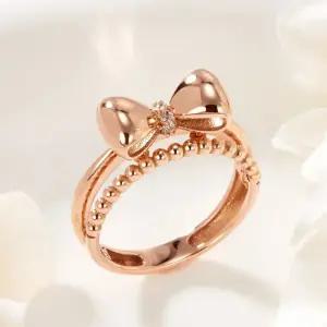 [비앤비골드] 18K 입체 통통 리본 볼볼 두줄 반지 SRS42035