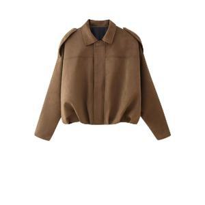 아코도조 여성 봄버 재킷 오버사이즈 인조 스웨이드 크롭 코트 배트윙 슬리브 트렌디한 가을 지퍼 업 모터사이클 아우터