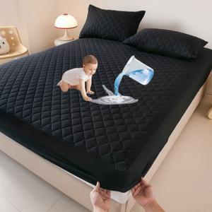 100% 방수 매트리스 커버 두꺼운 단색 무지 침대 장착 시트 싱글퀸킹 침대커버 135x200cm