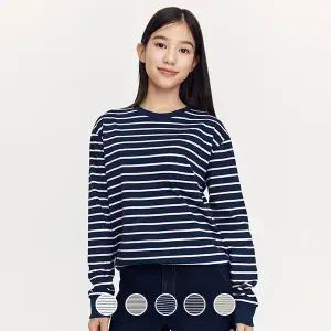 [지오다노주니어] 03025912 헤비 코튼 스트라이프 긴팔 티셔츠