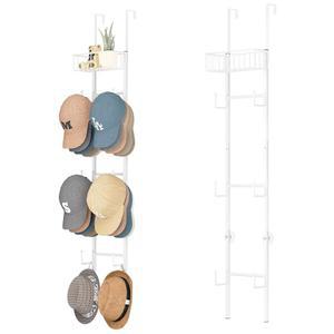 HapiRm 오버 도어 모자 선반 - 6개의 후크와 금속 바구니 디자인이 포함된 2팩 벽걸이 홀더, 문, 침실, 옷장, 흰색을 위한 최대 32캡의 야구 정리함 보관 가능