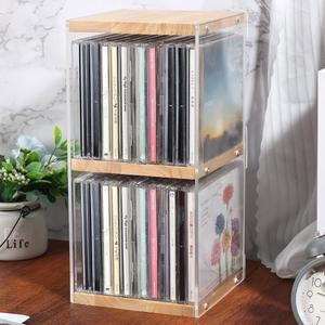 레인매 CD 홀더 책상 선반 정리함, 나무 스탠드, 보관함, 게임 디스크 디스플레이 정리함 스탠드 보호 보관함 큐브, 극장실 수집품에 적합 24개의 케이스를 보관할 수 있습니다