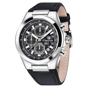베니야르 쿼츠 무브먼트 크로노그래프 30M 방수 야광 데이트 클래식 가죽 스트랩 남성용 시계